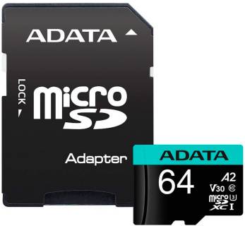 Флеш-карта ADATA 64GB microSD class 10 UHS-I U3 V30 A2 Premier Pro AUSDX64GUI3V30SA2-RA1
