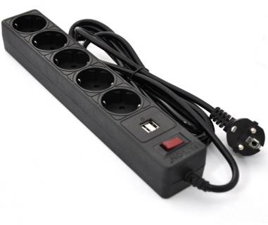 Фильтр Patron 3m (SP-53) + 2 USB 2.0, 2.1A , 5 роз. BLACK EXT-PN-SP-53-USB