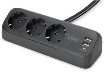 Фильтр Assmann 3 розетки, 2xUSB-A, 1xUSB-C,1.5м, Black DA-70625