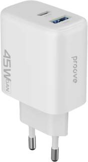 Зарядка Proove Wall Charger USB+USB-C Pocket GaN 45W White WCPG45110002