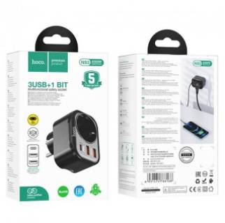 Фильтр HOCO NS3 1 roz + 2 USB + USB-C, 20W, Black HOCO NS3B