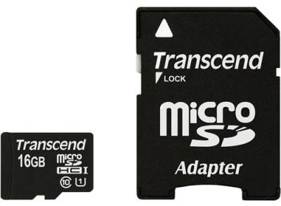 Карта памяти Transcend microSDHC 16 GB Class 10 UHS-I Premium + SD ad TS16GUSDU1