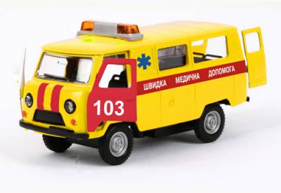Технопарк Автомодель УАЗ-39625 СКОРАЯ ПОМОЩЬ (желтая,свет,звук) gCT-1232WB-P