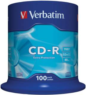 Диск Verbatim CD-R 700Mb 52х, Extra Protection Cake 100 43411