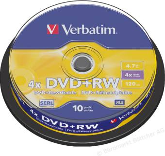 Диск Verbatim DVD-/+RW 4x 4.7G, CakeBox 10 silver 43488