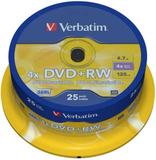 Диск Verbatim DVD-/+RW 4x 4.7G, CakeBox 25 silver 43489