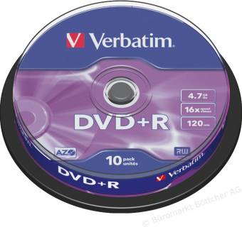 Диск Verbatim DVD+R Disk 16x 4.7G CakeBox 10 silver 43498