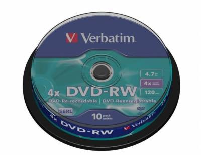 Диск Verbatim DVD-RW Disk 4x 4.7G CakeBox 10 Matt Silver 43552