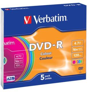 Диск Verbatim Disk DVD-R Colour 4.7Gb 16x 5 Slim 43557