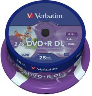 Диск Verbatim Disk DVD+R DL Inkjet Printable 8,5Gb 8x 25 Spindle 43667