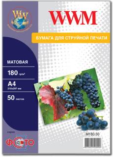 Фото бумага WWM матовая 180g/m2, A4, 50л (M180.50)
