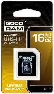 Карта памяти Goodram microSDHC 16GB + adapter SDU16GHCUHS1AGRR10