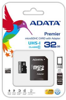 Карта памяти A-Data Premier microSDHC 32GB Class 10 UHS-1 +SD адаптер AUSDH32GUICL10-RA1