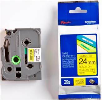 Brother 24mm Laminated yellow, Print black TZE651