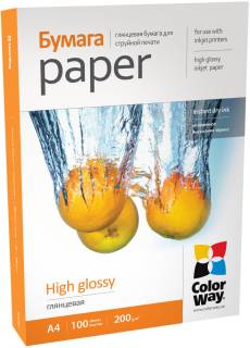 Фото бумага ColorWay Фотобумага CW глянцевая 200g/m2, A4, 100л, картонная упаковка PG200100A4