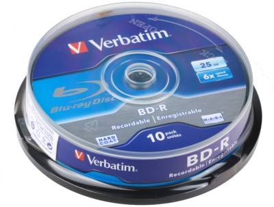 Диск Verbatim BD-R SL 6x 25Gb Cake Box (43742)