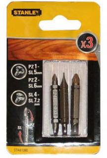 Биты STANLEY Биты двусторонние Pz1-SL5,Pz2-SL6,SL4-SL7.2, 48мм, 3шт STA61380