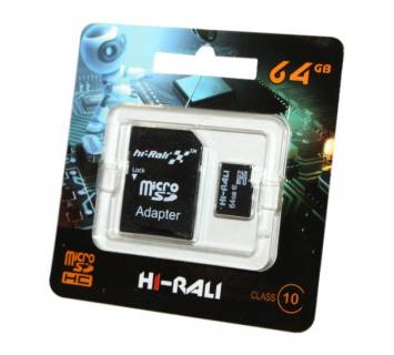 Карта памяти HI-RALI microSDHC 64GB Class10 UHS-I + SD адаптер HI-64GBSDCL10-01
