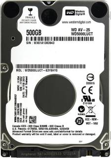 Внутренний HDD/SSD Western Digital AV-25 500Gb 5400rpm 16mb WD5000LUCT