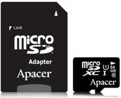 Карта памяти Apacer microSDXC 64GB UHS-I U1+adapter AP64GMCSX10U5-R