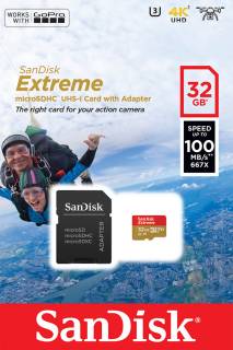 Карта памяти SanDisk Extreme Action 32GB microSDHC V30 A1 UHS-I U3 + SD SDSQXAF-032G-GN6AA