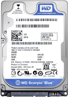 Внутренний HDD/SSD Western Digital Scorpio Blue 640GB 5400RPM 8MB WD6400BPVT