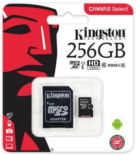 Карта памяти Kingston Canvas Select microSDXC 256Gb C10 UHS-I R80MB/s + SD адаптер SDCS/256GB