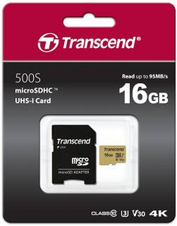 Карта памяти Transcend 500S microSDHC 16GB UHS-I U3 95Mb/s + adapter TS16GUSD500S