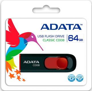 Флеш-память USB A-Data C008 64GB Black/Red USB 2.0 AC008-64G-RKD