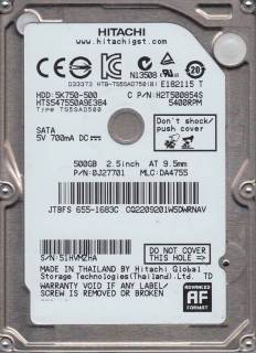 Внутренний HDD/SSD Hitachi Travelstar Z5K750 500Gb 5400rpm 8Mb 0J11561 / HTS547550A9E384