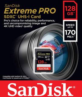 Карта памяти SanDisk Extreme Pro SDXC 128GB C10 UHS-I U3 SDSDXXY-128G-GN4IN