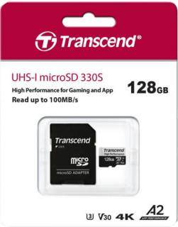 Карта памяти Transcend 330S microSDXC 128GB C10 UHS-I U3 A2 + adapter TS128GUSD330S