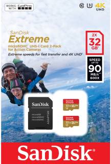 Карта памяти SanDisk Extreme A1 MicroSDHC 2x32GB Twin Pack class 10 UHS-I U3 V30 + adapter SDSQXAF-032G-GN6AT