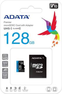 Карта памяти A-Data Premier microSDXC 128GB class 10 UHS-I A1 + Adapter AUSDX128GUICL10A1-RA1