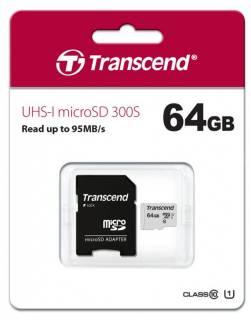 Карта памяти Transcend 300S microSDXC 64GB UHS-I U1 + adapter TS64GUSD300S-A