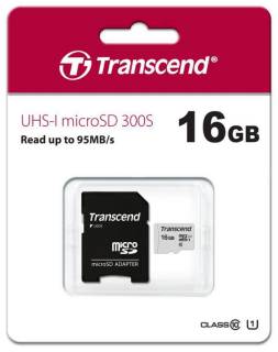 Карта памяти Transcend 300S microSDHC 16GB UHS-I U1 + adapter TS16GUSD300S-A