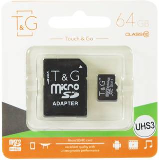 Карта памяти T&G microSDXC 64GB UHS-I (U3) class 10 + adapter TG-64GBSDU3CL10-01
