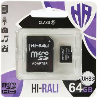 Карта памяти HI-RALI microSDXC 64GB Class10 UHS-3 + adapter HI-64GBSDU3CL10-01