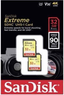 Карта памяти SanDisk Extreme 2-pack SDHC 2x32GB SDSDXVE-032G-GNCI2