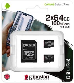 Карта памяти Kingston Canvas Select Plus 2-Pack microSDHC 2x64GB + adapter SDCS2/64GB-2P1A