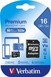 Карта памяти Verbatim Premium microSDHC 16GB + adapter 44082
