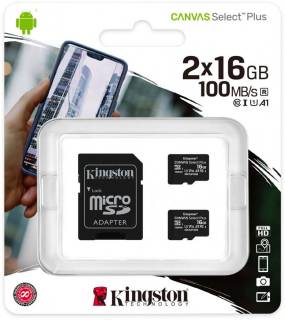 Карта памяти Kingston Canvas Select Plus Two Pack microSDHC 2x16GB + adapter SDCS2/16GB-2P1A
