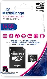 Карта памяти MediaRange MicroSDHC 16GB + Adapter MR958