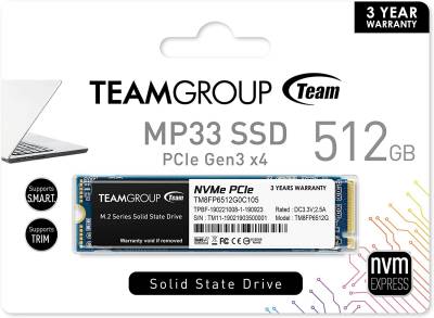 Внутренний HDD/SSD Team MP33 512GB M.2 2280 NVMe 1.3 PCIe 3.0 x4 TLC TM8FP6512G0C101