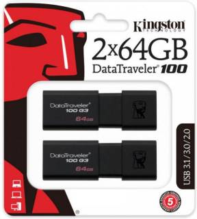 Флеш-память USB Kingston DataTraveler 100 G3 2x64GB Black USB 3.1 DT100G3/64GB-2P
