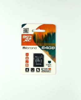 Карта памяти Mibrand microSDXC 64GB + adapter MICDXU1/64GB-A