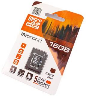 Карта памяти Mibrand microSDHC 16GB + Adapter MICDHU1/16GB-A