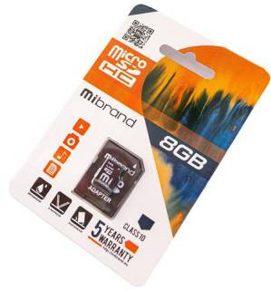 Карта памяти Mibrand microSDHC 8GB + Adapter MICDHC10/8GB-A