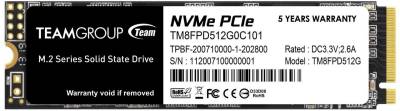 Внутренний HDD/SSD Team MP33 Pro 512GB M.2 2280 NVMe PCIe 3.0 x4 3D TLC TM8FPD512G0C101