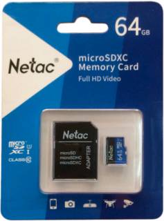 Карта памяти Netac microSDXC P500 Standard 64GB + Adapter NT02P500STN-064G-R